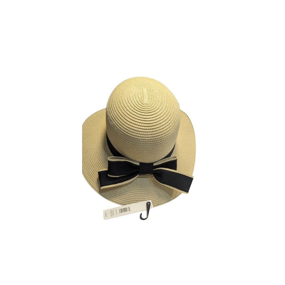Tahari Straw Sun Hat Black Ribbon Back Bow NWT One Size - Picture 5 of 7